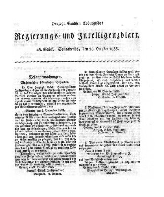 Herzogl.-Sachsen-Coburgisches Regierungs- und Intelligenzblatt (Coburger Regierungs-Blatt) Samstag 26. Oktober 1833