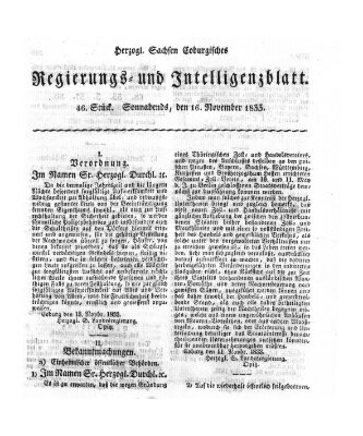 Herzogl.-Sachsen-Coburgisches Regierungs- und Intelligenzblatt (Coburger Regierungs-Blatt) Samstag 16. November 1833