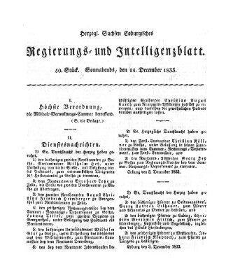 Herzogl.-Sachsen-Coburgisches Regierungs- und Intelligenzblatt (Coburger Regierungs-Blatt) Samstag 14. Dezember 1833