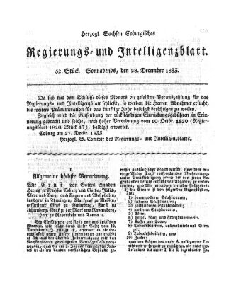 Herzogl.-Sachsen-Coburgisches Regierungs- und Intelligenzblatt (Coburger Regierungs-Blatt) Samstag 28. Dezember 1833
