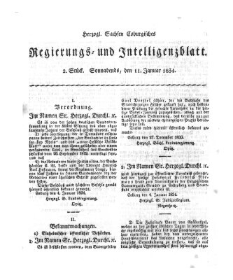 Herzogl.-Sachsen-Coburgisches Regierungs- und Intelligenzblatt (Coburger Regierungs-Blatt) Samstag 11. Januar 1834