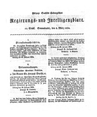 Herzogl.-Sachsen-Coburgisches Regierungs- und Intelligenzblatt (Coburger Regierungs-Blatt) Samstag 8. März 1834