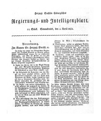 Herzogl.-Sachsen-Coburgisches Regierungs- und Intelligenzblatt (Coburger Regierungs-Blatt) Samstag 5. April 1834