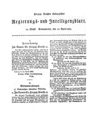 Herzogl.-Sachsen-Coburgisches Regierungs- und Intelligenzblatt (Coburger Regierungs-Blatt) Samstag 12. April 1834