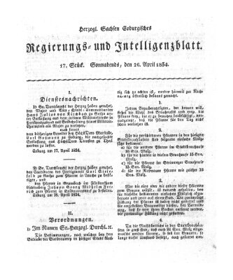 Herzogl.-Sachsen-Coburgisches Regierungs- und Intelligenzblatt (Coburger Regierungs-Blatt) Samstag 26. April 1834