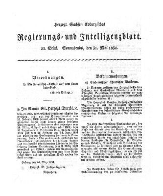 Herzogl.-Sachsen-Coburgisches Regierungs- und Intelligenzblatt (Coburger Regierungs-Blatt) Samstag 31. Mai 1834