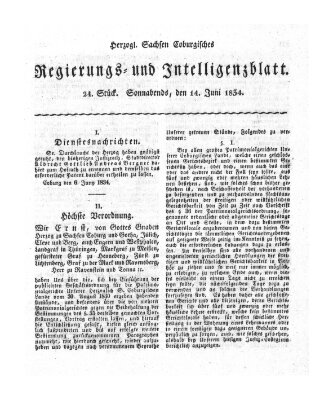 Herzogl.-Sachsen-Coburgisches Regierungs- und Intelligenzblatt (Coburger Regierungs-Blatt) Samstag 14. Juni 1834