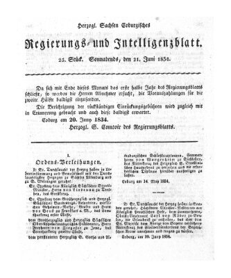 Herzogl.-Sachsen-Coburgisches Regierungs- und Intelligenzblatt (Coburger Regierungs-Blatt) Samstag 21. Juni 1834