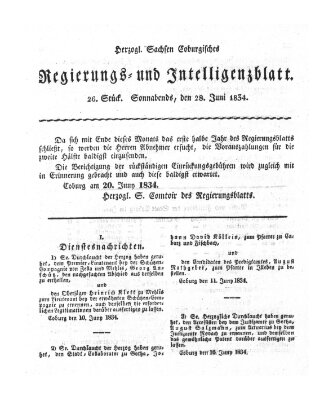 Herzogl.-Sachsen-Coburgisches Regierungs- und Intelligenzblatt (Coburger Regierungs-Blatt) Samstag 28. Juni 1834