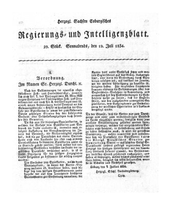 Herzogl.-Sachsen-Coburgisches Regierungs- und Intelligenzblatt (Coburger Regierungs-Blatt) Samstag 19. Juli 1834