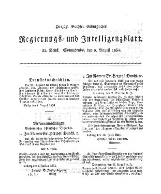 Herzogl.-Sachsen-Coburgisches Regierungs- und Intelligenzblatt (Coburger Regierungs-Blatt) Samstag 9. August 1834