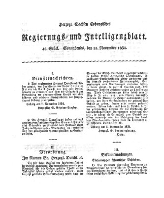 Herzogl.-Sachsen-Coburgisches Regierungs- und Intelligenzblatt (Coburger Regierungs-Blatt) Samstag 15. November 1834