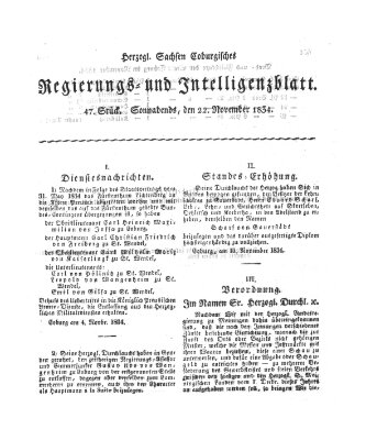 Herzogl.-Sachsen-Coburgisches Regierungs- und Intelligenzblatt (Coburger Regierungs-Blatt) Samstag 22. November 1834