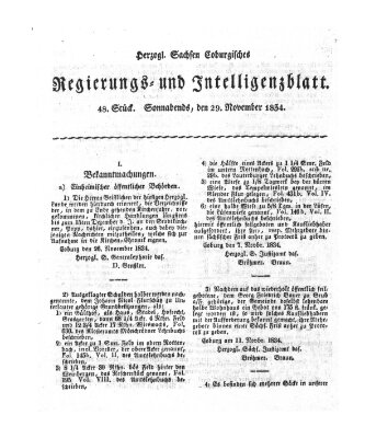 Herzogl.-Sachsen-Coburgisches Regierungs- und Intelligenzblatt (Coburger Regierungs-Blatt) Samstag 29. November 1834