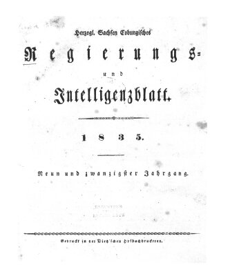 Herzogl.-Sachsen-Coburgisches Regierungs- und Intelligenzblatt (Coburger Regierungs-Blatt) Samstag 3. Januar 1835