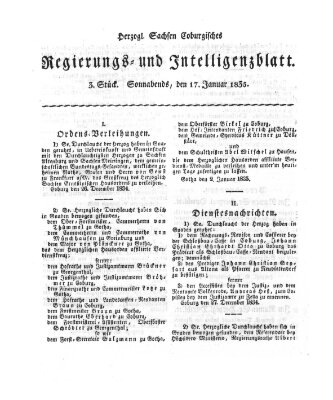 Herzogl.-Sachsen-Coburgisches Regierungs- und Intelligenzblatt (Coburger Regierungs-Blatt) Samstag 17. Januar 1835