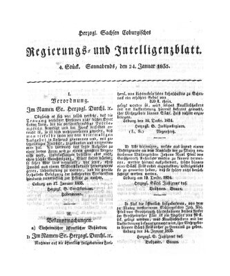 Herzogl.-Sachsen-Coburgisches Regierungs- und Intelligenzblatt (Coburger Regierungs-Blatt) Samstag 24. Januar 1835