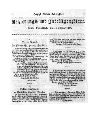 Herzogl.-Sachsen-Coburgisches Regierungs- und Intelligenzblatt (Coburger Regierungs-Blatt) Samstag 14. Februar 1835