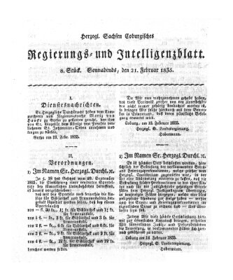 Herzogl.-Sachsen-Coburgisches Regierungs- und Intelligenzblatt (Coburger Regierungs-Blatt) Samstag 21. Februar 1835