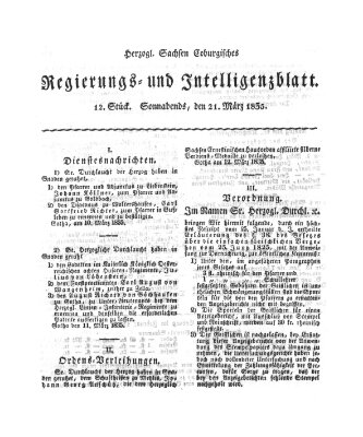 Herzogl.-Sachsen-Coburgisches Regierungs- und Intelligenzblatt (Coburger Regierungs-Blatt) Samstag 21. März 1835