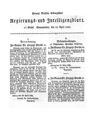 Herzogl.-Sachsen-Coburgisches Regierungs- und Intelligenzblatt (Coburger Regierungs-Blatt) Samstag 25. April 1835