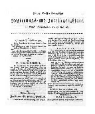 Herzogl.-Sachsen-Coburgisches Regierungs- und Intelligenzblatt (Coburger Regierungs-Blatt) Samstag 23. Mai 1835