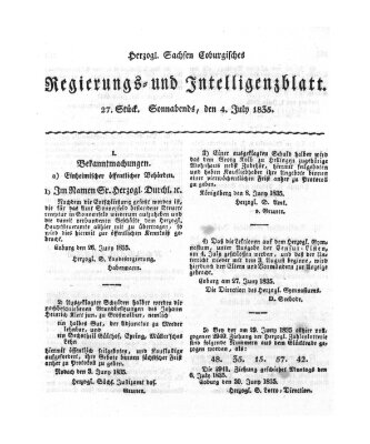 Herzogl.-Sachsen-Coburgisches Regierungs- und Intelligenzblatt (Coburger Regierungs-Blatt) Samstag 4. Juli 1835