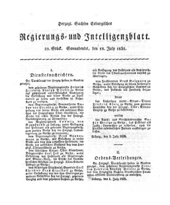 Herzogl.-Sachsen-Coburgisches Regierungs- und Intelligenzblatt (Coburger Regierungs-Blatt) Samstag 18. Juli 1835