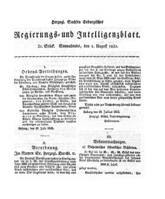 Herzogl.-Sachsen-Coburgisches Regierungs- und Intelligenzblatt (Coburger Regierungs-Blatt) Samstag 1. August 1835