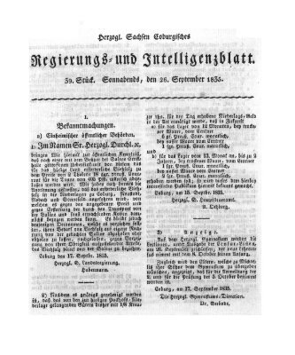 Herzogl.-Sachsen-Coburgisches Regierungs- und Intelligenzblatt (Coburger Regierungs-Blatt) Samstag 26. September 1835