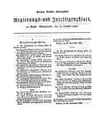 Herzogl.-Sachsen-Coburgisches Regierungs- und Intelligenzblatt (Coburger Regierungs-Blatt) Samstag 10. Oktober 1835