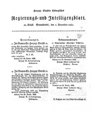 Herzogl.-Sachsen-Coburgisches Regierungs- und Intelligenzblatt (Coburger Regierungs-Blatt) Samstag 5. Dezember 1835