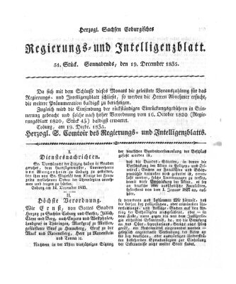 Herzogl.-Sachsen-Coburgisches Regierungs- und Intelligenzblatt (Coburger Regierungs-Blatt) Samstag 19. Dezember 1835