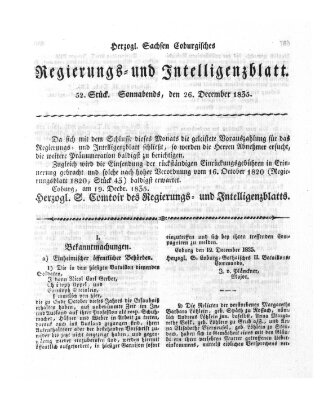 Herzogl.-Sachsen-Coburgisches Regierungs- und Intelligenzblatt (Coburger Regierungs-Blatt) Samstag 26. Dezember 1835