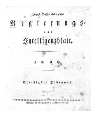 Herzogl.-Sachsen-Coburgisches Regierungs- und Intelligenzblatt (Coburger Regierungs-Blatt) Samstag 2. Januar 1836