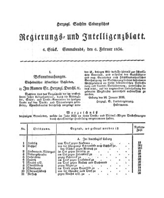 Herzogl.-Sachsen-Coburgisches Regierungs- und Intelligenzblatt (Coburger Regierungs-Blatt) Samstag 6. Februar 1836