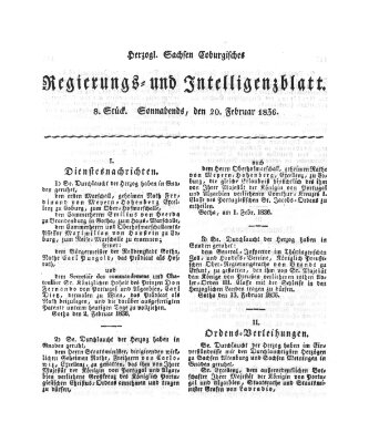 Herzogl.-Sachsen-Coburgisches Regierungs- und Intelligenzblatt (Coburger Regierungs-Blatt) Samstag 20. Februar 1836