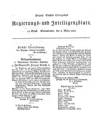 Herzogl.-Sachsen-Coburgisches Regierungs- und Intelligenzblatt (Coburger Regierungs-Blatt) Samstag 5. März 1836