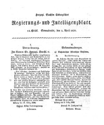 Herzogl.-Sachsen-Coburgisches Regierungs- und Intelligenzblatt (Coburger Regierungs-Blatt) Samstag 2. April 1836