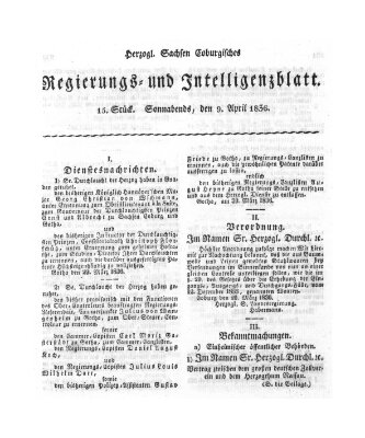 Herzogl.-Sachsen-Coburgisches Regierungs- und Intelligenzblatt (Coburger Regierungs-Blatt) Samstag 9. April 1836