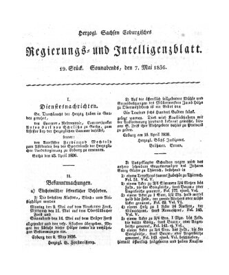 Herzogl.-Sachsen-Coburgisches Regierungs- und Intelligenzblatt (Coburger Regierungs-Blatt) Samstag 7. Mai 1836