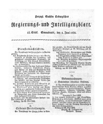 Herzogl.-Sachsen-Coburgisches Regierungs- und Intelligenzblatt (Coburger Regierungs-Blatt) Samstag 4. Juni 1836