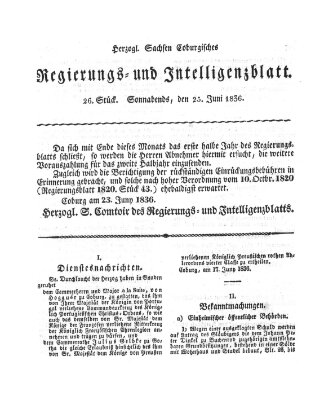 Herzogl.-Sachsen-Coburgisches Regierungs- und Intelligenzblatt (Coburger Regierungs-Blatt) Samstag 25. Juni 1836