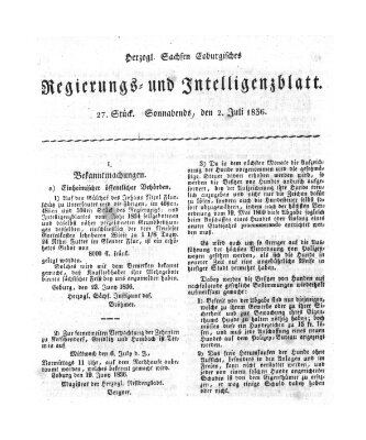 Herzogl.-Sachsen-Coburgisches Regierungs- und Intelligenzblatt (Coburger Regierungs-Blatt) Samstag 2. Juli 1836