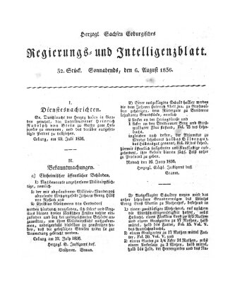 Herzogl.-Sachsen-Coburgisches Regierungs- und Intelligenzblatt (Coburger Regierungs-Blatt) Samstag 6. August 1836