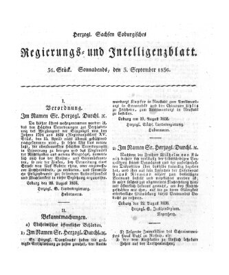 Herzogl.-Sachsen-Coburgisches Regierungs- und Intelligenzblatt (Coburger Regierungs-Blatt) Samstag 3. September 1836