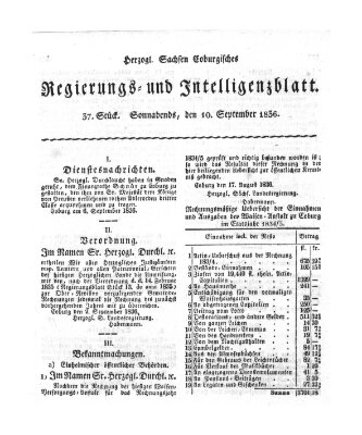 Herzogl.-Sachsen-Coburgisches Regierungs- und Intelligenzblatt (Coburger Regierungs-Blatt) Samstag 10. September 1836