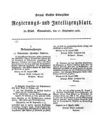 Herzogl.-Sachsen-Coburgisches Regierungs- und Intelligenzblatt (Coburger Regierungs-Blatt) Samstag 17. September 1836