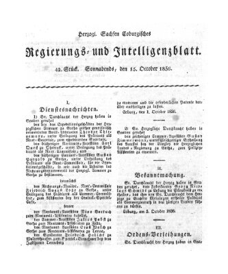 Herzogl.-Sachsen-Coburgisches Regierungs- und Intelligenzblatt (Coburger Regierungs-Blatt) Samstag 15. Oktober 1836