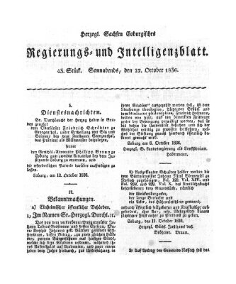 Herzogl.-Sachsen-Coburgisches Regierungs- und Intelligenzblatt (Coburger Regierungs-Blatt) Samstag 22. Oktober 1836